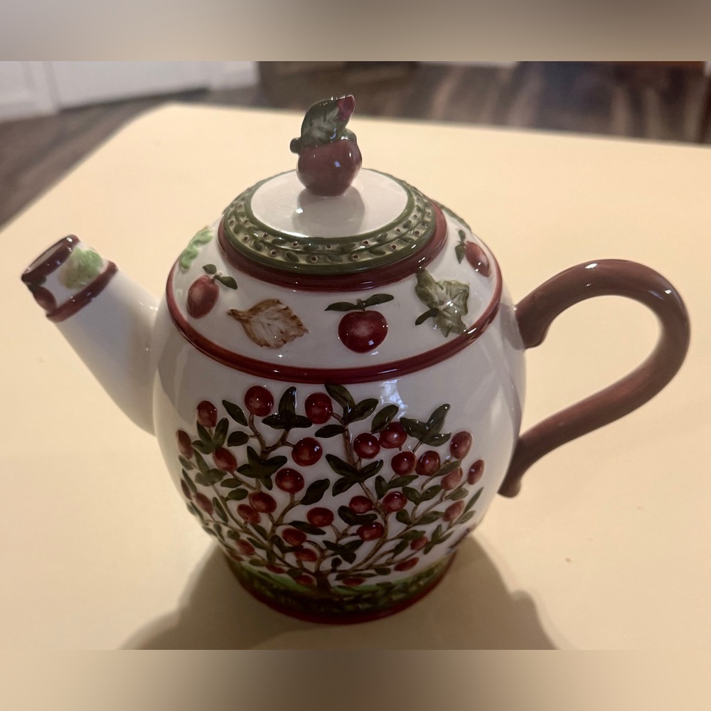 GANZ Cherry Themed Teapot - Red and Green